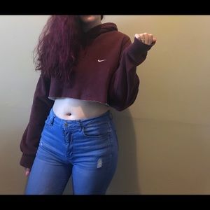 Burgundy Nike Cropped Hoodie Vintage Sz Large